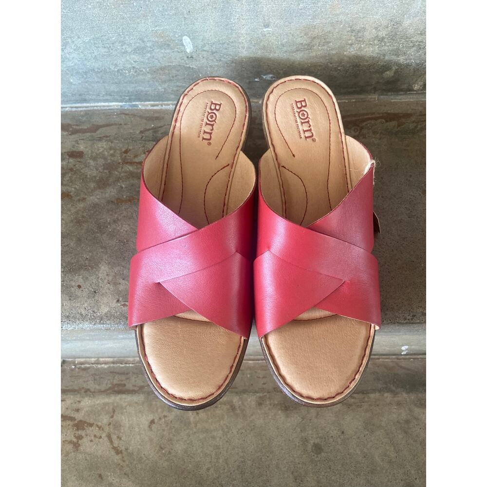 Born Coney red criss cross strap wedge sandal - Picture 4 of 9